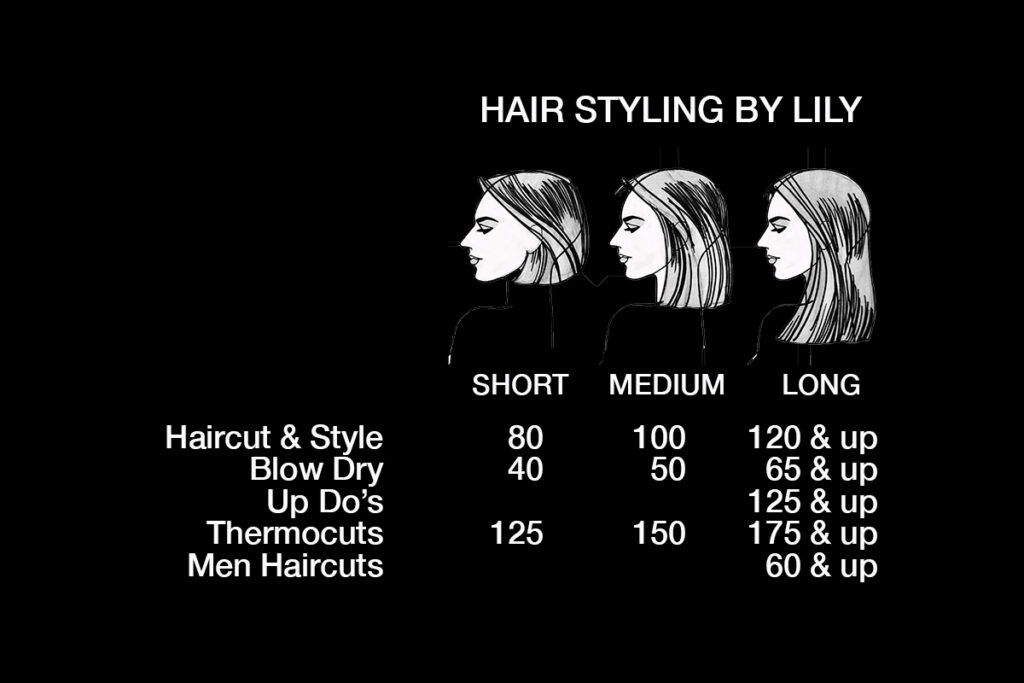 hair styling rates for short, medium, and long hair